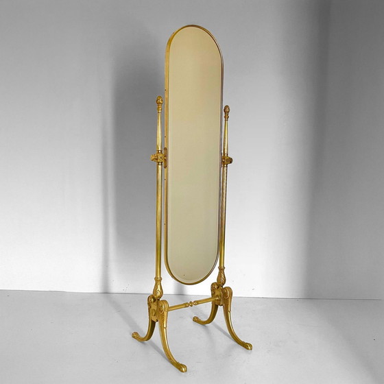 Image 1 of 1X Baroque Beveled A Brass Floor Mirror, Italy 1950S