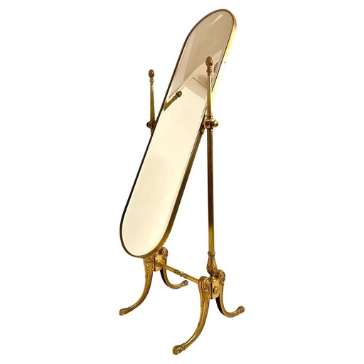 1X Baroque Beveled A Brass Floor Mirror, Italy 1950S