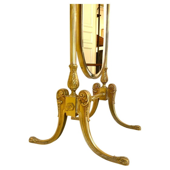 Image 1 of 1X Baroque Beveled A Brass Floor Mirror, Italy 1950S