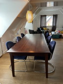 6x Gebr. van der Stroom Dutch Originals Gispen 413RL dining room chairs dark blue corduroy Gispen