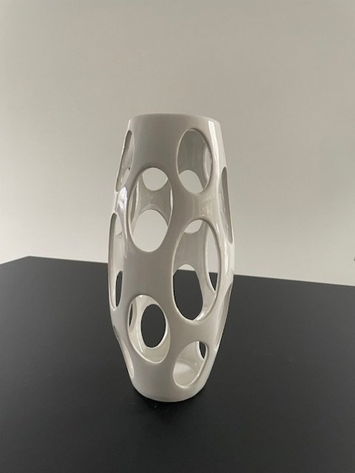 Modern Vase With Hole Texture White Ceramic