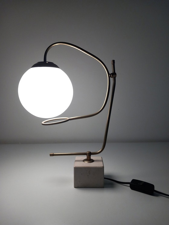 Image 1 of Grande lampada da tavolo vintage • Base in marmo • Ottone • 1970 