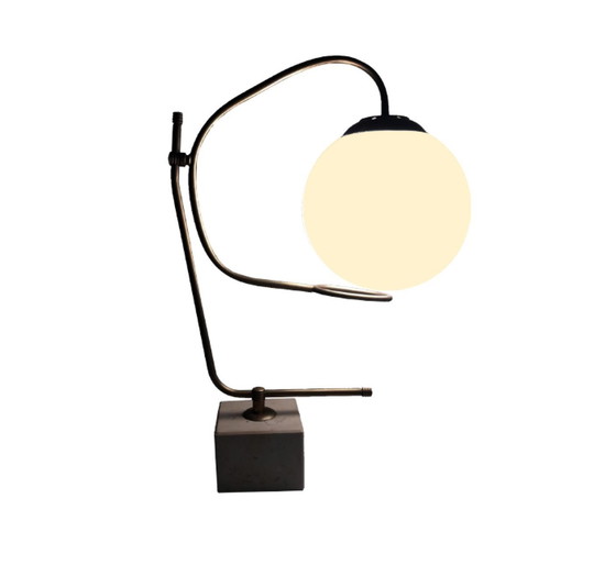 Image 1 of Grande lampada da tavolo vintage • Base in marmo • Ottone • 1970 