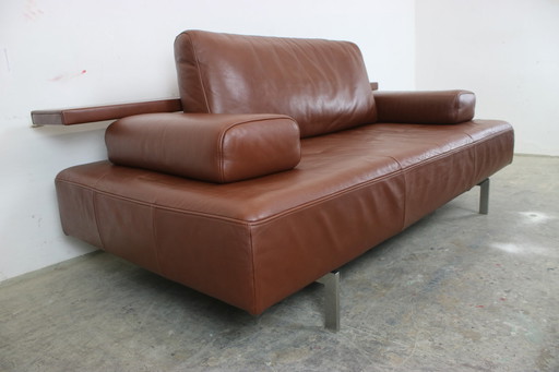 Rolf Benz Dono Couch Two-Seater Brown Leather Sofa Extendable Lounger