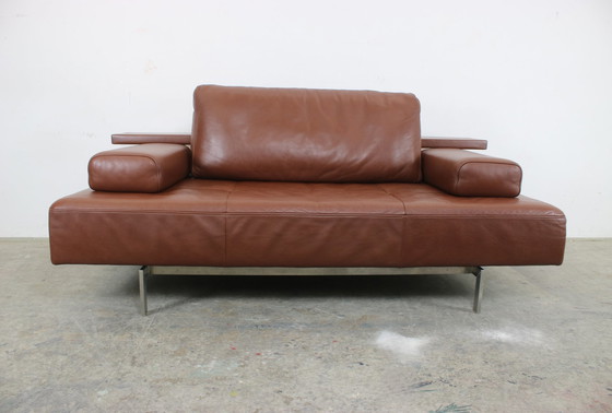 Image 1 of Rolf Benz Dono Couch Two-Seater Brown Leather Sofa Extendable Lounger