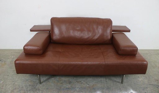 Rolf Benz Dono Couch Two-Seater Brown Leather Sofa Extendable Lounger