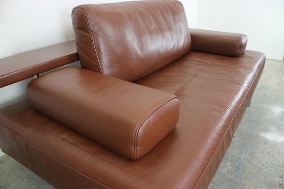Image 1 of Rolf Benz Dono Couch Two-Seater Brown Leather Sofa Extendable Lounger