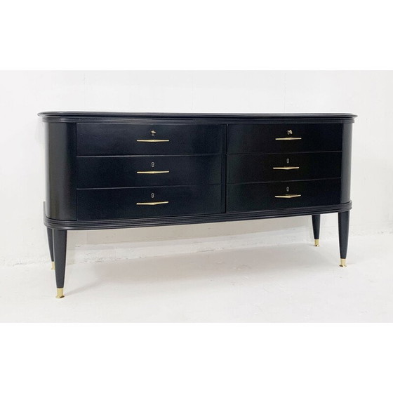 Image 1 of Mid century black lacquered chest of drawers with glass top, Italy 1950s