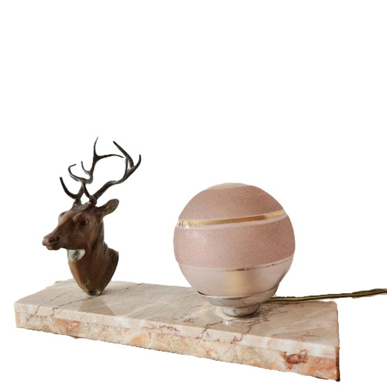 Image 1 of Art Deco table lamp with deer and pink marble