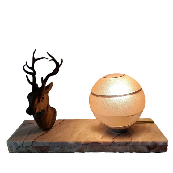 Image 1 of Art Deco table lamp with deer and pink marble