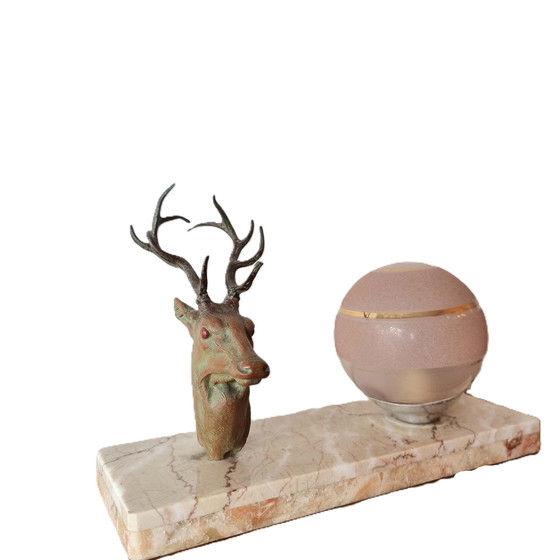 Image 1 of Art Deco table lamp with deer and pink marble