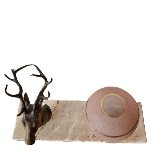 Image 1 of Art Deco table lamp with deer and pink marble