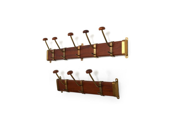 Image 1 of Fine Danish Teak & Brass Coat Racks 1950s