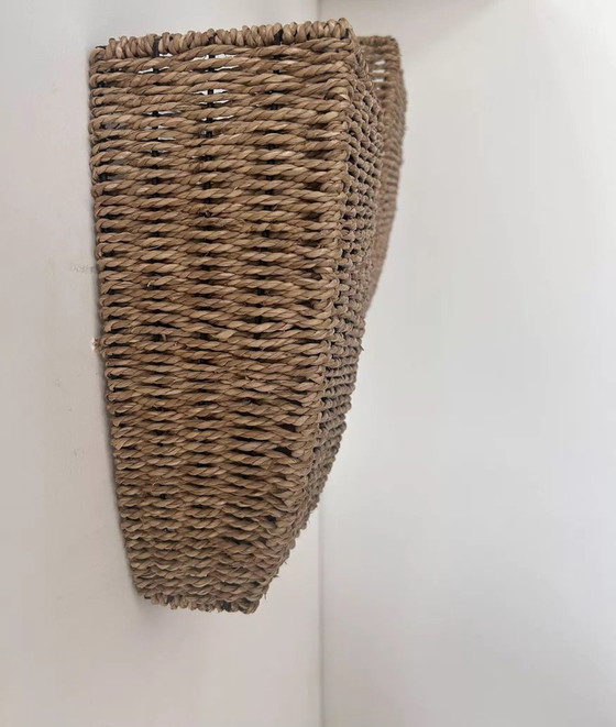 Image 1 of Lampada da parete vintage 2X, rattan intrecciato, Francia 1980