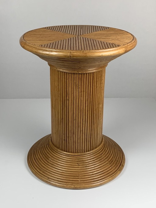 Pencil Reed Ratten Bamboo Coastal Side Table by Vivai Del Sud, Italy, 1970s