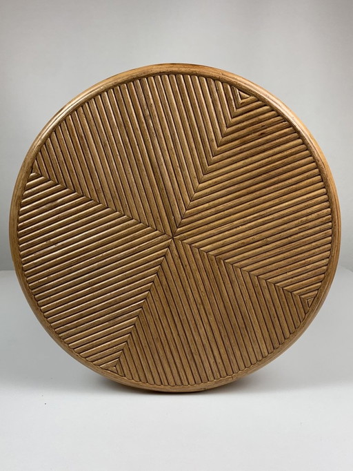 Pencil Reed Ratten Bamboo Coastal Side Table by Vivai Del Sud, Italy, 1970s