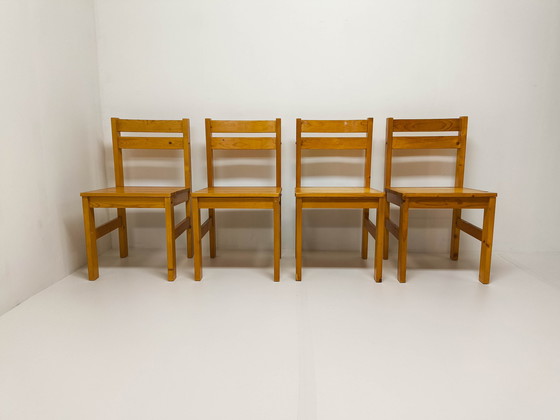 Image 1 of 4x Vintage Solid Pine dining chairs