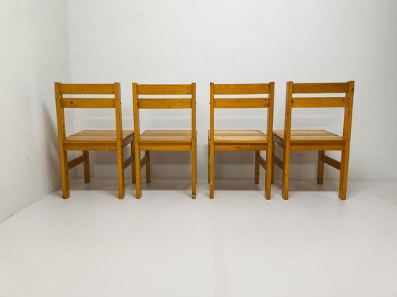 Image 1 of 4x Vintage Solid Pine dining chairs