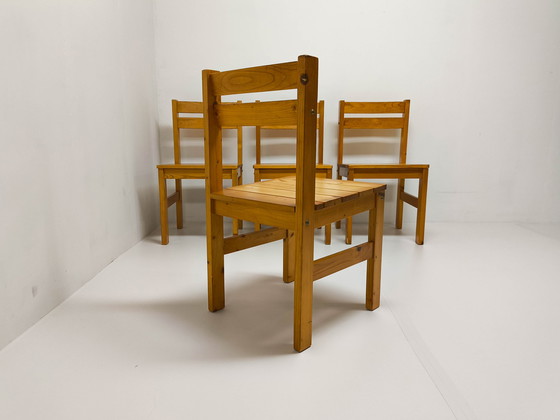 Image 1 of 4x Vintage Solid Pine dining chairs