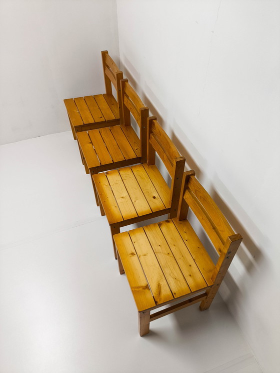 Image 1 of 4x Vintage Solid Pine dining chairs