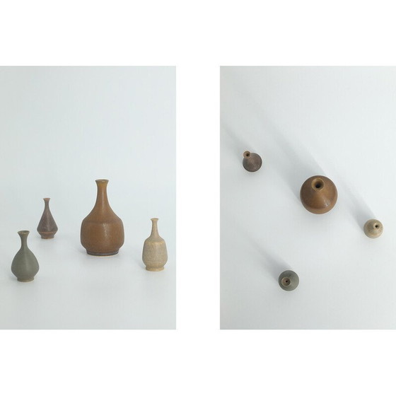 Image 1 of Set of 4 vintage brown stoneware collectible vases by Gunnar Borg for Höganäs Ceramics, Sweden 1960