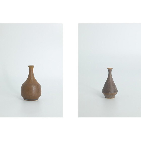 Image 1 of Set of 4 vintage brown stoneware collectible vases by Gunnar Borg for Höganäs Ceramics, Sweden 1960