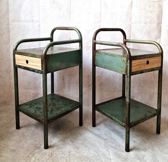 Image 1 of Pair De Chevets En Metal Patiné