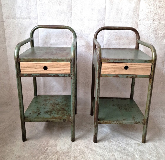 Image 1 of Pair De Chevets En Metal Patiné