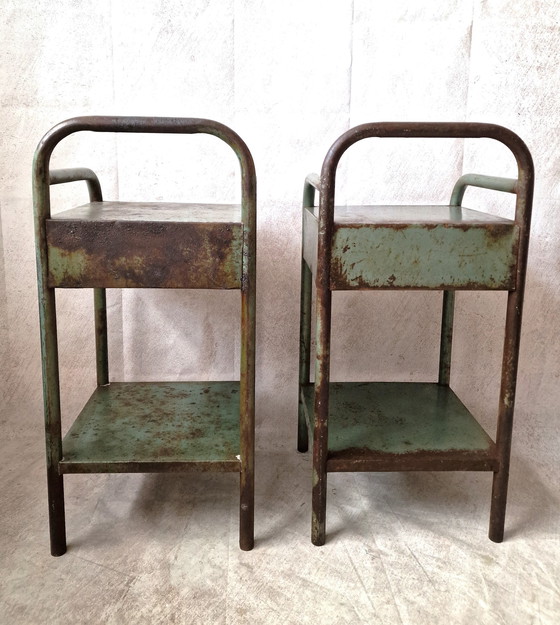 Image 1 of Pair De Chevets En Metal Patiné
