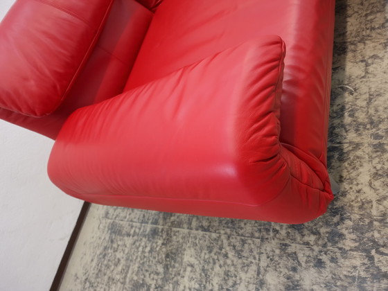 Image 1 of Rolf Benz Plura red designer sofa functional sofa leather sofa couch