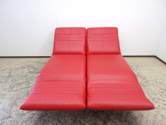 Image 1 of Rolf Benz Plura red designer sofa functional sofa leather sofa couch