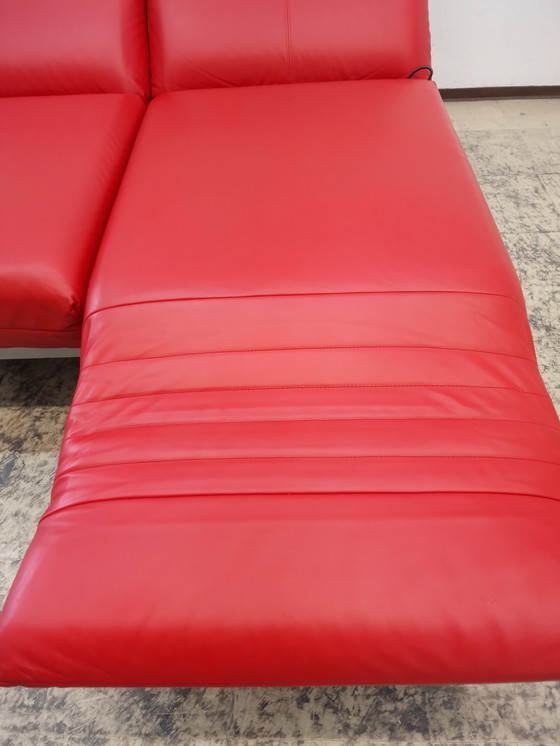 Image 1 of Rolf Benz Plura red designer sofa functional sofa leather sofa couch