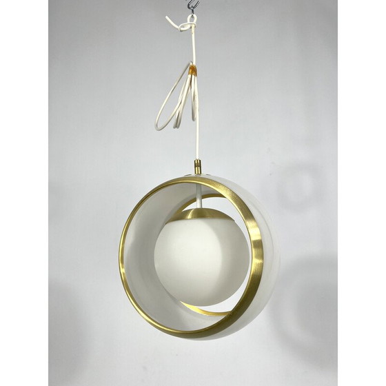 Image 1 of Vintage gilded aluminum, opaline and perspex pendant lamp by Stilux Milano, Italy 1960s