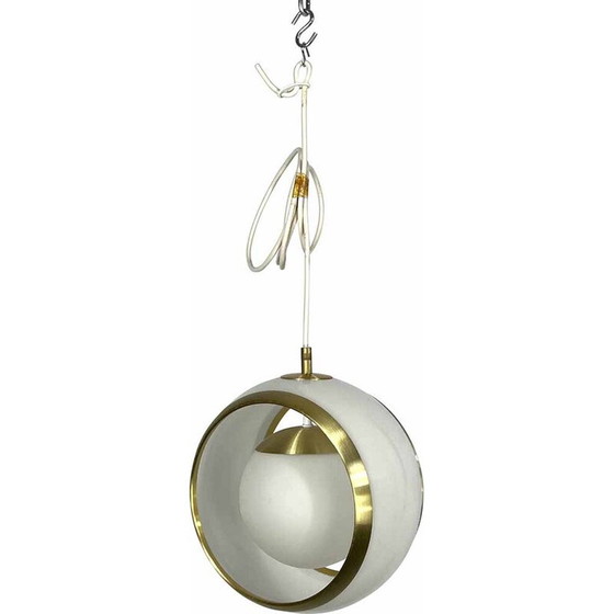 Image 1 of Vintage gilded aluminum, opaline and perspex pendant lamp by Stilux Milano, Italy 1960s