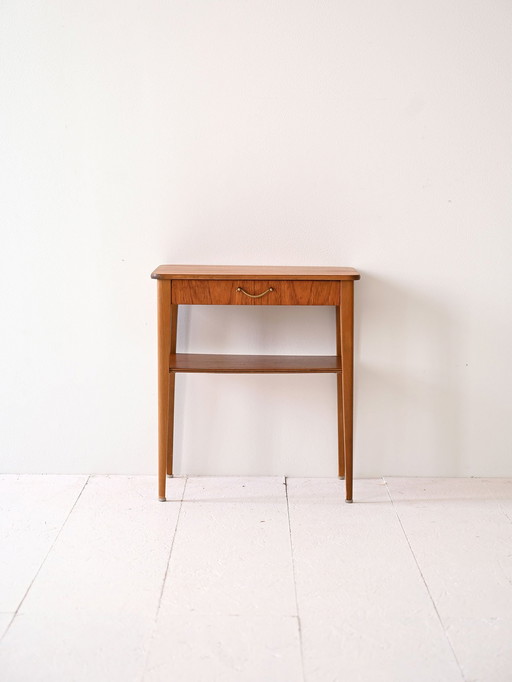 1960S Retro Teak Nightstand With Metal Handle And Magazine Rack – Vintage Scandinavian Design