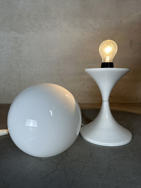 Image 1 of Vintage Tulip Table Lamp - Metal And Opaline