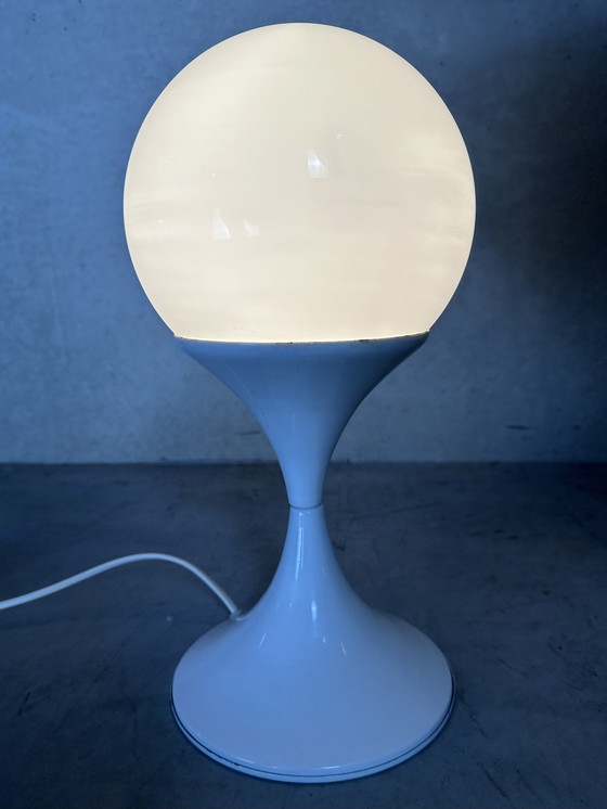 Image 1 of Vintage Tulip Table Lamp - Metal And Opaline