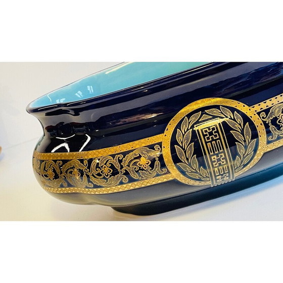 Image 1 of Vintage blue glazed ceramic planter, France