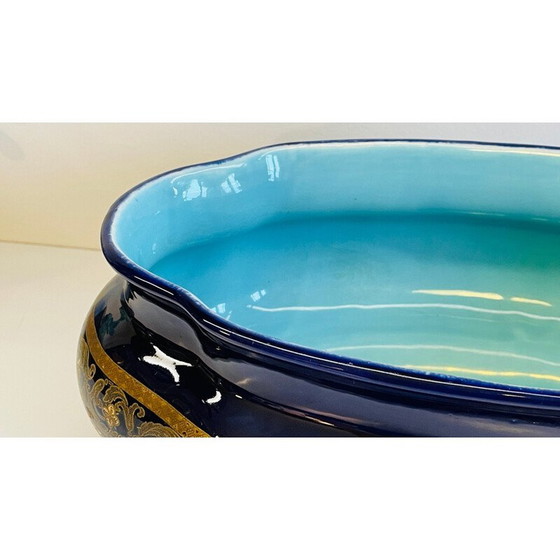 Image 1 of Vintage blue glazed ceramic planter, France