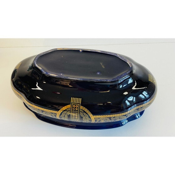 Image 1 of Vintage blue glazed ceramic planter, France