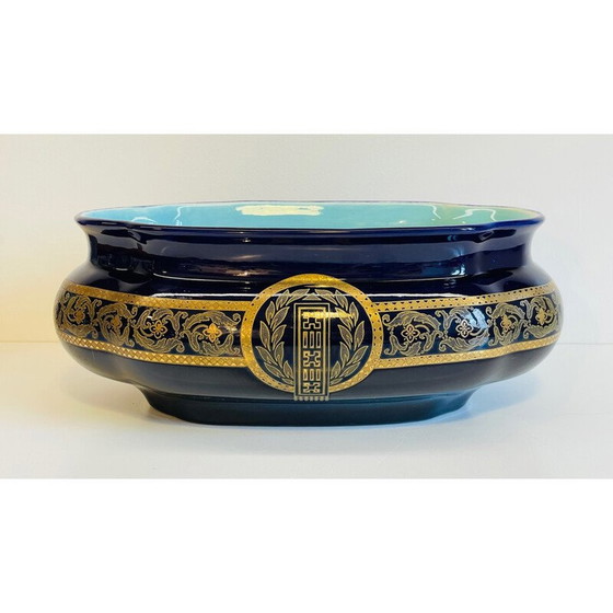 Image 1 of Vintage blue glazed ceramic planter, France