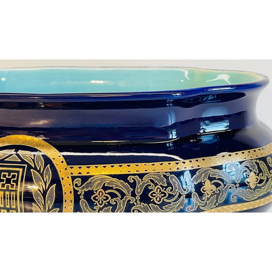 Image 1 of Vintage blue glazed ceramic planter, France