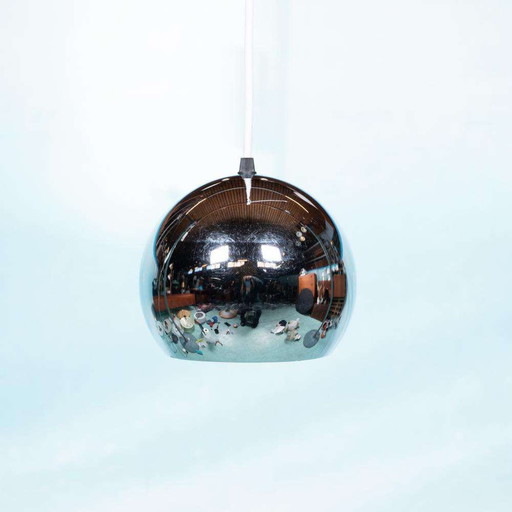 Vintage chrome pendant bulb, space age eyeball lamp
