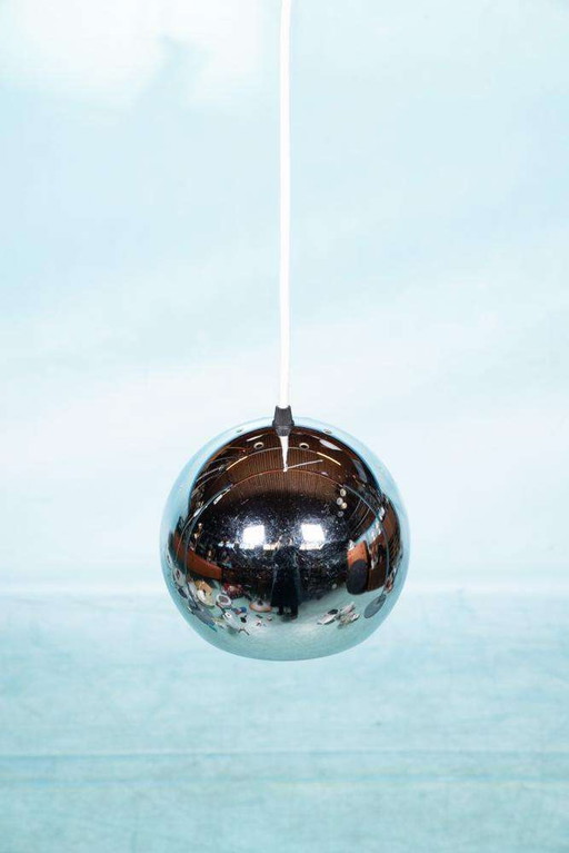 Vintage chrome pendant bulb, space age eyeball lamp
