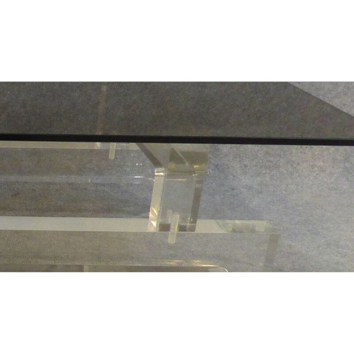 Vintage coffee table in glass and plexiglass base by Michel Dumas, 1970