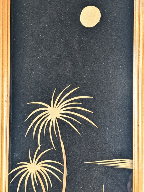 Image 1 of 1960s Straw Art Encadré Paysage DDR Allemagne