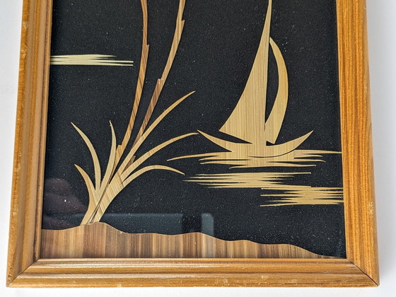 Image 1 of 1960s Straw Art Encadré Paysage DDR Allemagne