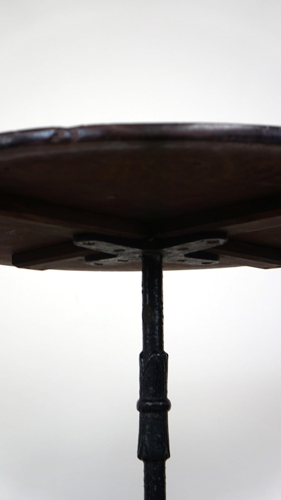 Image 1 of Round English pub table/ side table/ small dining table with cast iron leg and oak top