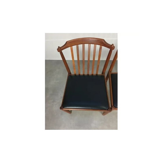 Image 1 of Set of 4 vintage Scandinavian teak and black leatherette chairs, 1960s