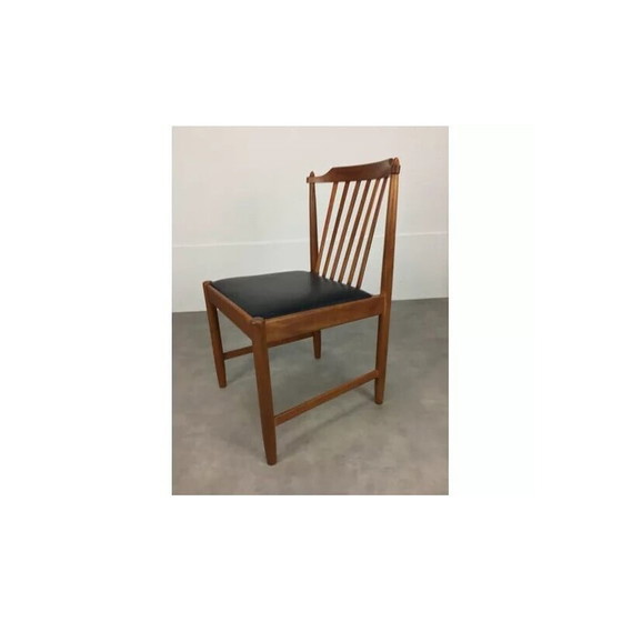 Image 1 of Set of 4 vintage Scandinavian teak and black leatherette chairs, 1960s